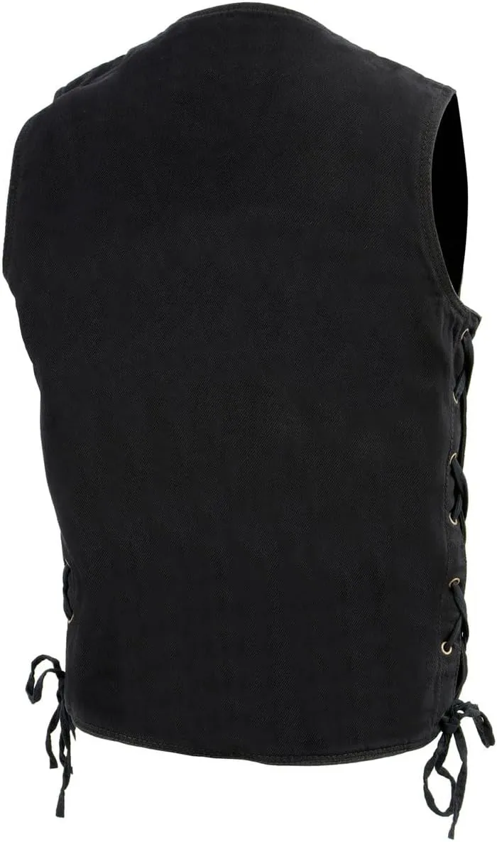 Milwaukee Leather DM1360 Men's Classic Black Denim Motorcycle Biker Riders Vest w/Adjustable Side Laces - 3X-Large