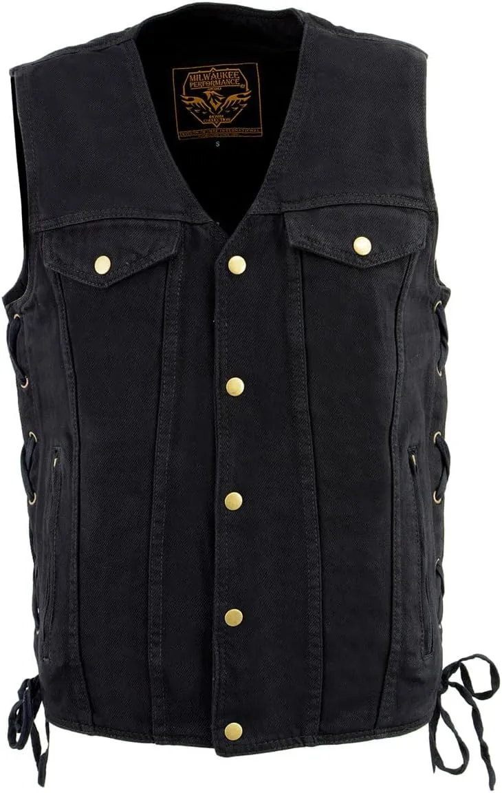 Milwaukee Leather DM1360 Men's Classic Black Denim Motorcycle Biker Riders Vest w/Adjustable Side Laces - 3X-Large