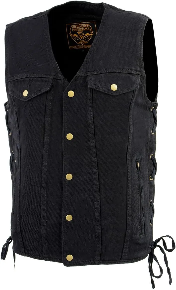 Milwaukee Leather DM1360 Men's Classic Black Denim Motorcycle Biker Riders Vest w/Adjustable Side Laces - 3X-Large