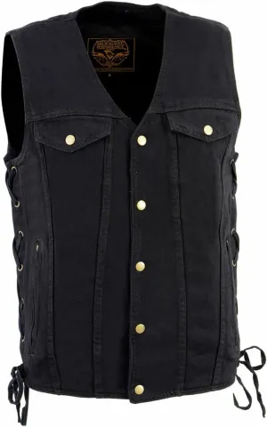 Milwaukee Leather DM1360 Men's Classic Black Denim Motorcycle Biker Riders Vest w/Adjustable Side Laces - 3X-Large