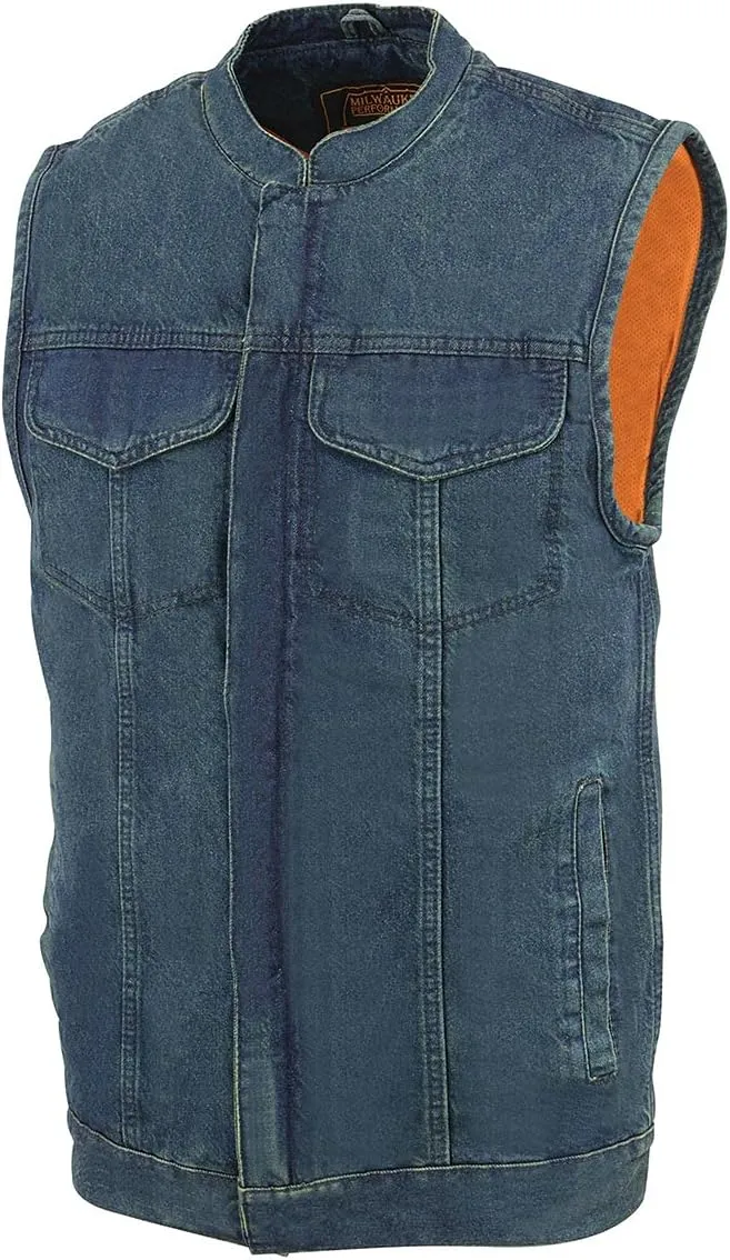 Milwaukee Leather MDM3000 Men's 'Brute' Concealed Snap Black Denim Club Style Vest w/Hidden Zipper