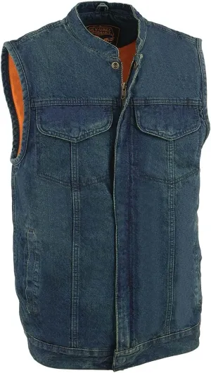 Milwaukee Leather MDM3000 Men's 'Brute' Concealed Snap Black Denim Club Style Vest w/Hidden Zipper