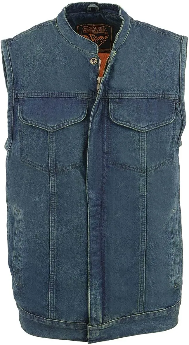 Milwaukee Leather MDM3000 Men's 'Brute' Concealed Snap Black Denim Club Style Vest w/Hidden Zipper