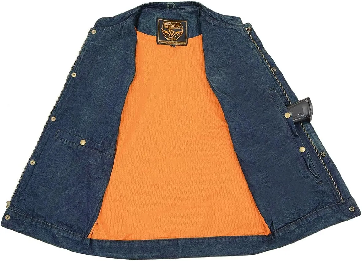 Milwaukee Leather MDM3000 Men's 'Brute' Concealed Snap Black Denim Club Style Vest w/Hidden Zipper