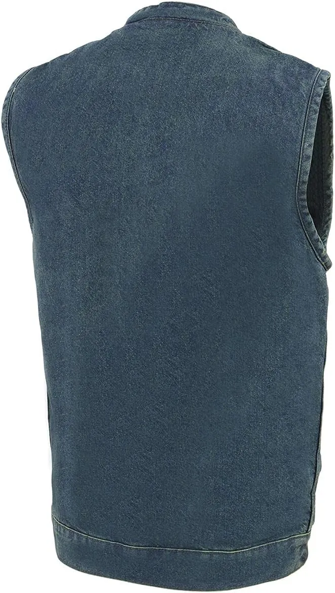 Milwaukee Leather MDM3000 Men's 'Brute' Concealed Snap Black Denim Club Style Vest w/Hidden Zipper