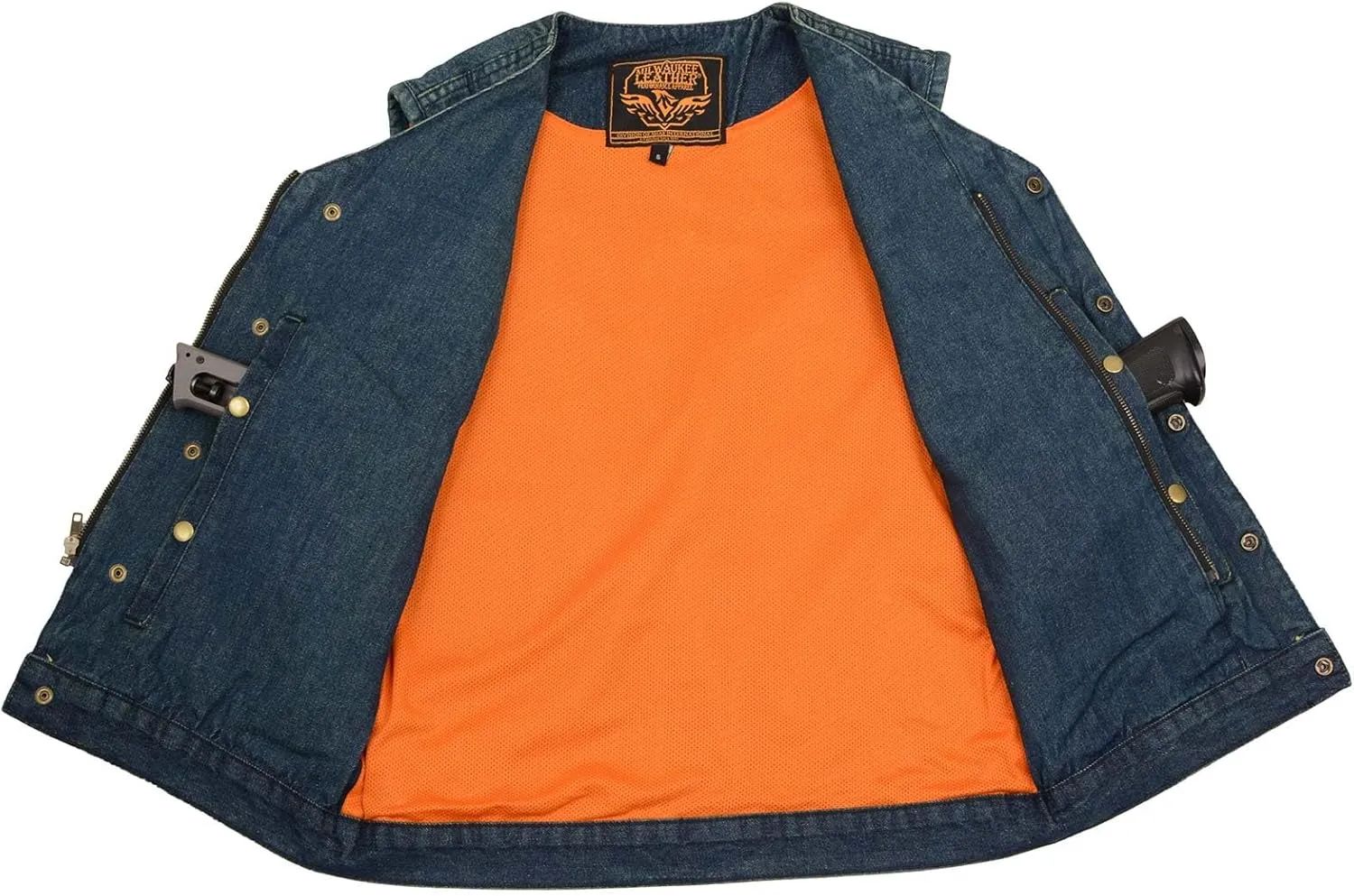 Milwaukee Leather MDM3012 Men's 'Brute' Concealed Snap Blue Denim V-Neck Club Style Vest w/Hidden Zipper - XXX-Large