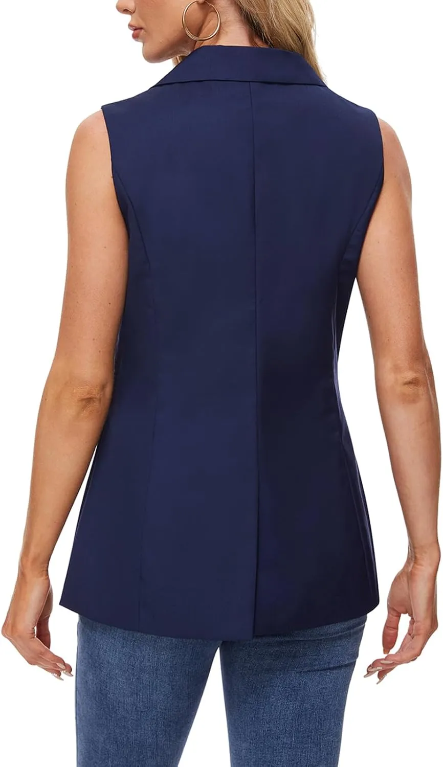 MINTLIMIT Sleeveless Vest Blazer for Women Casual Open Front Cardigan Vest Office Lapel Button Long Blazers with Pockets