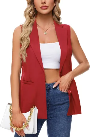 MINTLIMIT Sleeveless Vest Blazer for Women Casual Open Front Cardigan Vest Office Lapel Button Long Blazers with Pockets