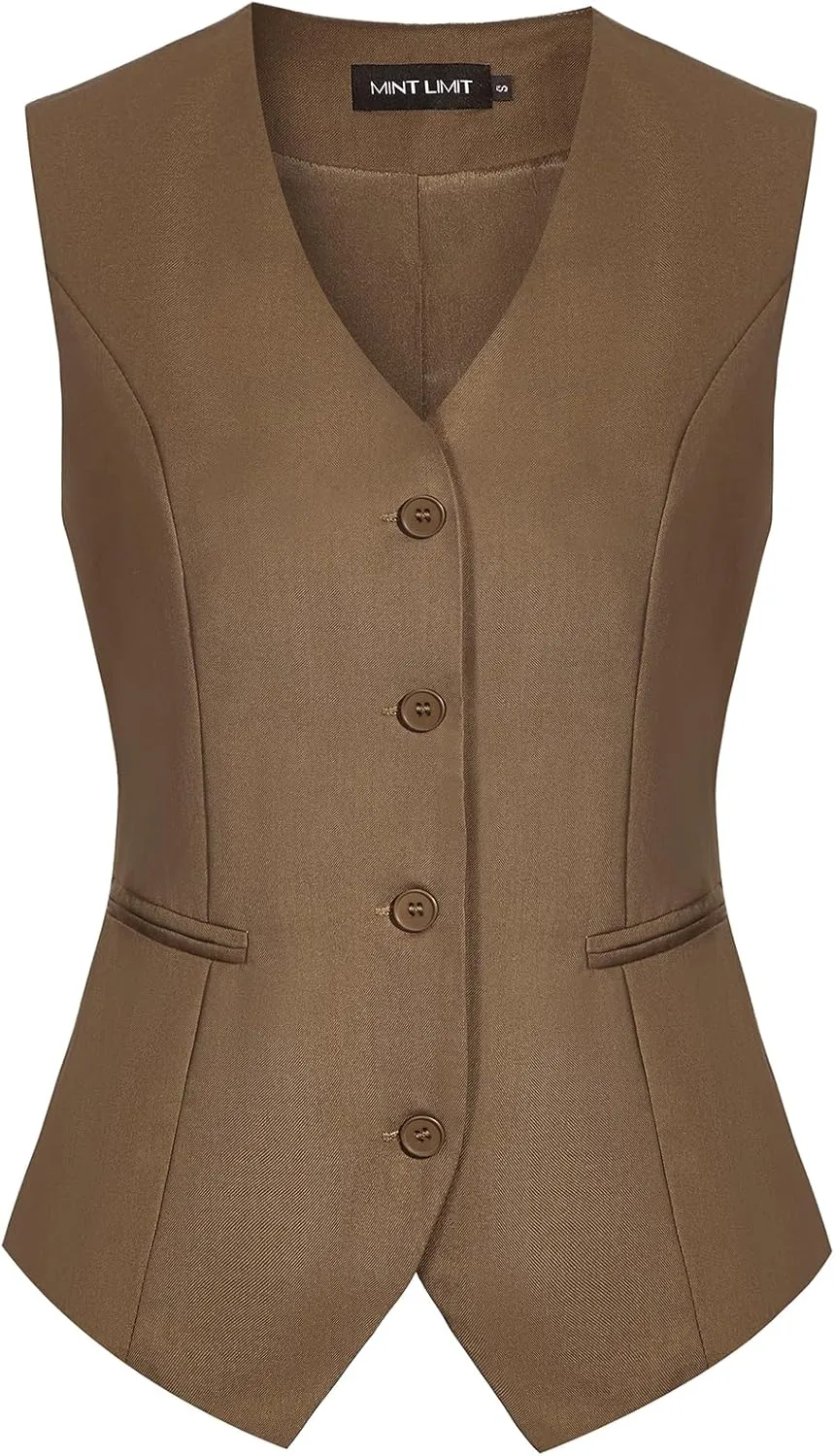 MINTLIMIT Waistcoat Vest for Women Fully Lined Button Down V Neck Formal Dressy Suit Vests with Pockets