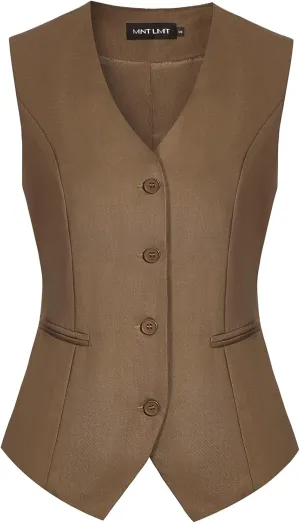 MINTLIMIT Waistcoat Vest for Women Fully Lined Button Down V Neck Formal Dressy Suit Vests with Pockets