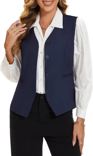 MINTLIMIT Women's Suit Vest Dressy Vintage Versatile Button Down Sleeveless Waistcoat, Navy Blue, M