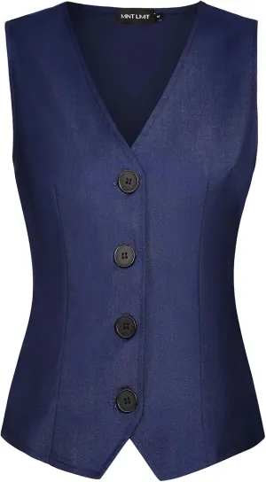 MINTLIMIT Womens Waistcoat Vest Dressy Casual Button Up Sleeveless Tuxedo Suit Vest Fitted Jacket Crop Top