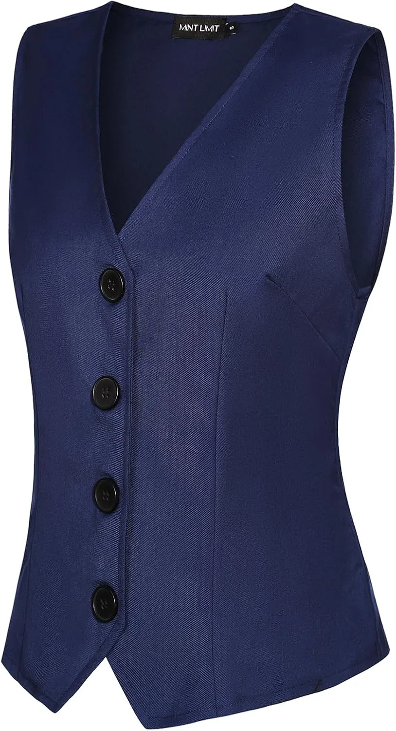 MINTLIMIT Womens Waistcoat Vest Dressy Casual Button Up Sleeveless Tuxedo Suit Vest Fitted Jacket Crop Top