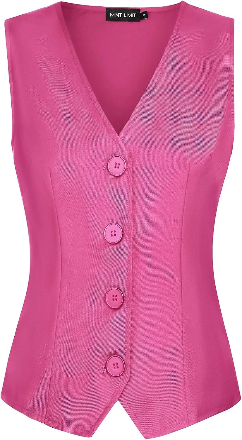 MINTLIMIT Womens Waistcoat Vest Dressy Casual Button Up Sleeveless Tuxedo Suit Vest Fitted Jacket Crop Top