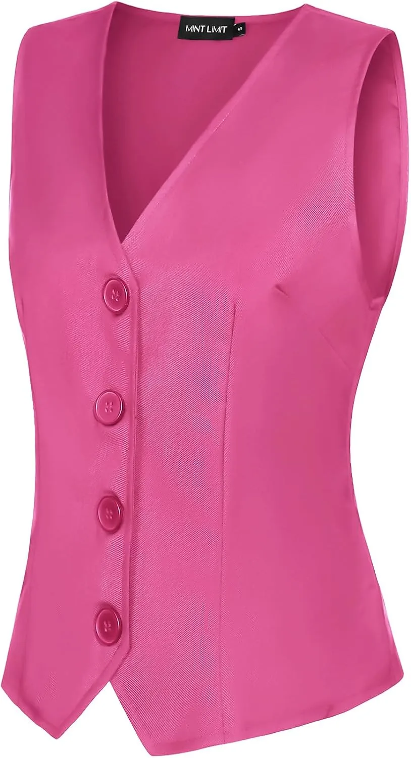 MINTLIMIT Womens Waistcoat Vest Dressy Casual Button Up Sleeveless Tuxedo Suit Vest Fitted Jacket Crop Top