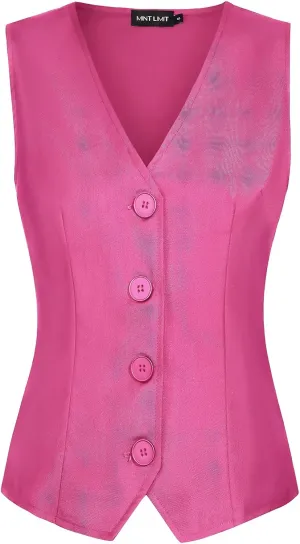MINTLIMIT Womens Waistcoat Vest Dressy Casual Button Up Sleeveless Tuxedo Suit Vest Fitted Jacket Crop Top
