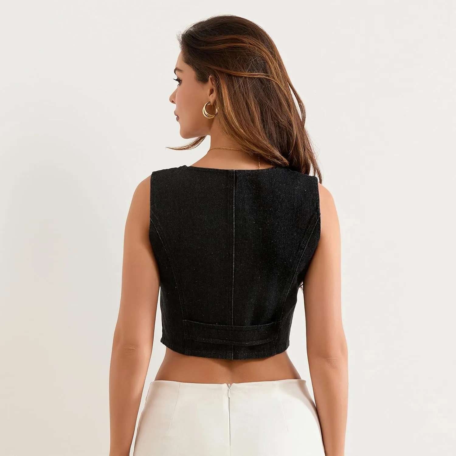 Miqil Women Y2K Button Down Denim Vest Sexy Sleeveless Denim Crop Top Low Cut Strapless Jean Corset Bustier Streetwear