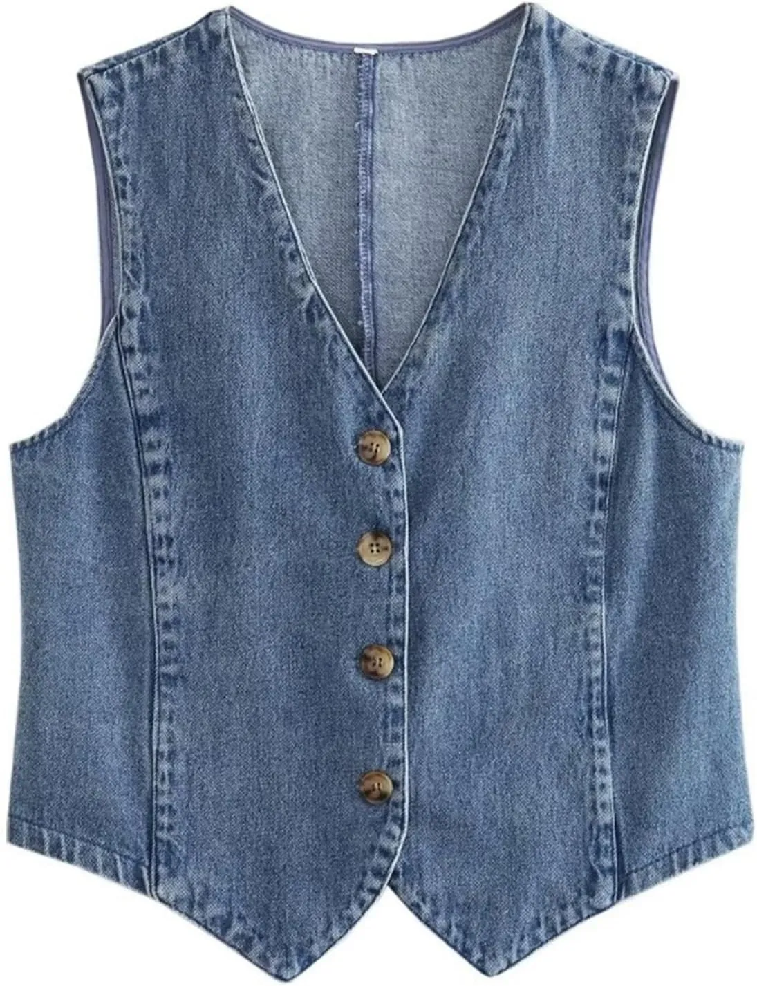 Miqil Women Y2K Button Down Denim Vest Sexy Sleeveless Denim Crop Top Low Cut Strapless Jean Corset Bustier Streetwear