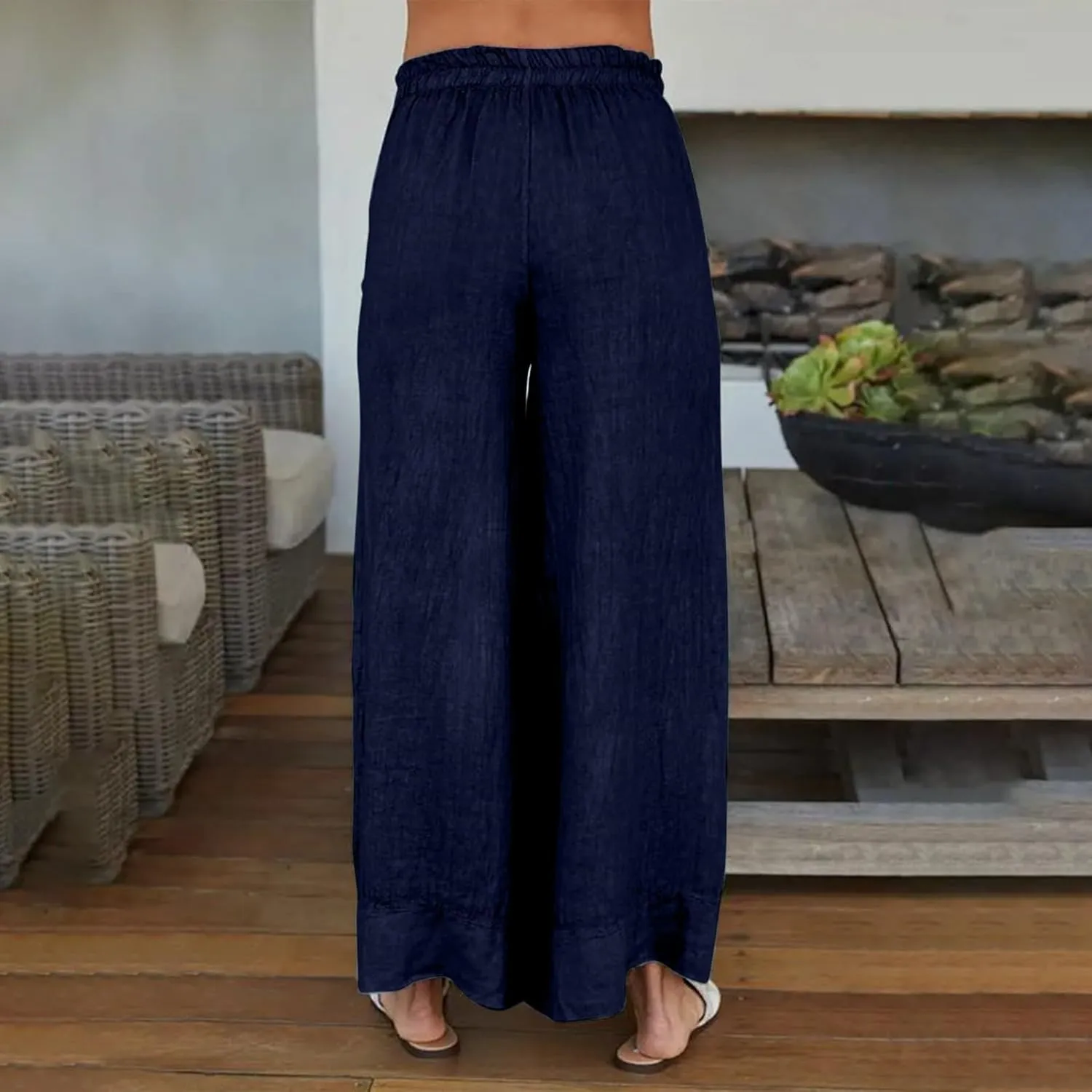 Miyaomn Womens Linen Palazzo Pants Culottes 2025 Dressy Casual High Waisted Wide Leg Flowy Beach Pants Summer Lounge Trousers