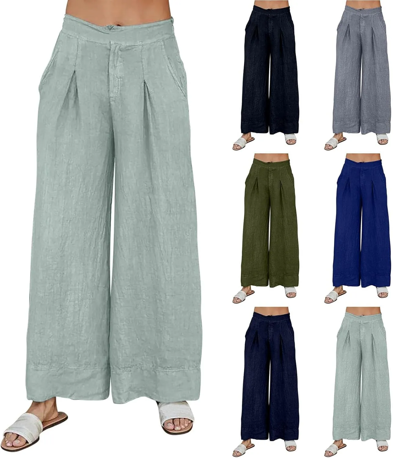 Miyaomn Womens Linen Palazzo Pants Culottes 2025 Dressy Casual High Waisted Wide Leg Flowy Beach Pants Summer Lounge Trousers