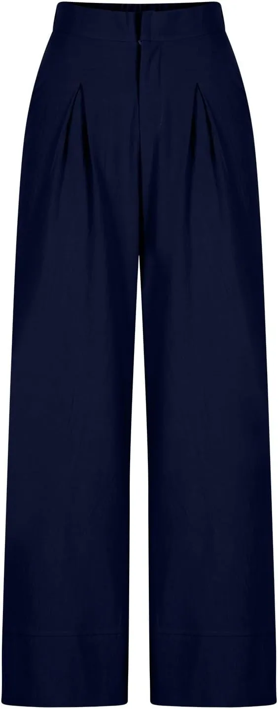 Miyaomn Womens Linen Palazzo Pants Culottes 2025 Dressy Casual High Waisted Wide Leg Flowy Beach Pants Summer Lounge Trousers
