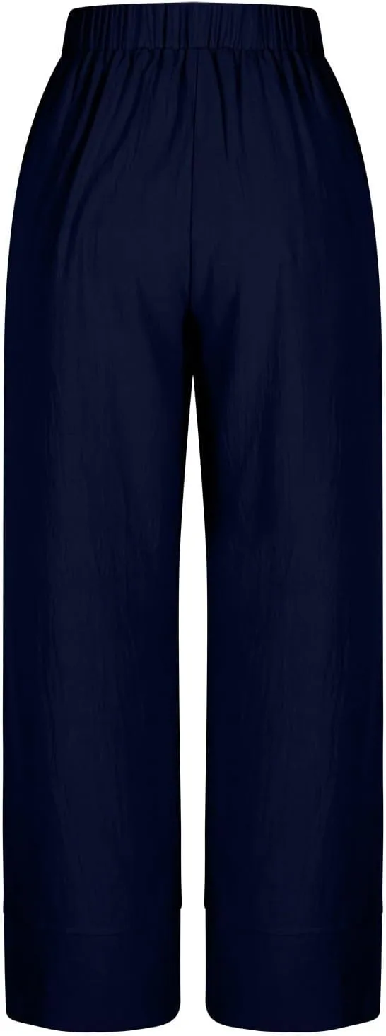 Miyaomn Womens Linen Palazzo Pants Culottes 2025 Dressy Casual High Waisted Wide Leg Flowy Beach Pants Summer Lounge Trousers