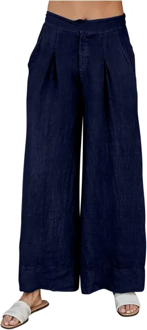 Miyaomn Womens Linen Palazzo Pants Culottes 2025 Dressy Casual High Waisted Wide Leg Flowy Beach Pants Summer Lounge Trousers