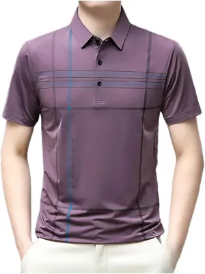 Mnjyihy Men Summer Lapel Polo Shirt Short Sleeve Solid Casual Striped Tactical Quick-Dry Golf Button Down Shirt