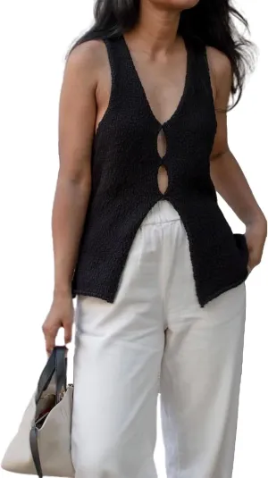 MOLERFO Knit Tank Tops Long Y2k Tie Front Vests Old Money Sleeveless Sweater Top Womens Vest Top