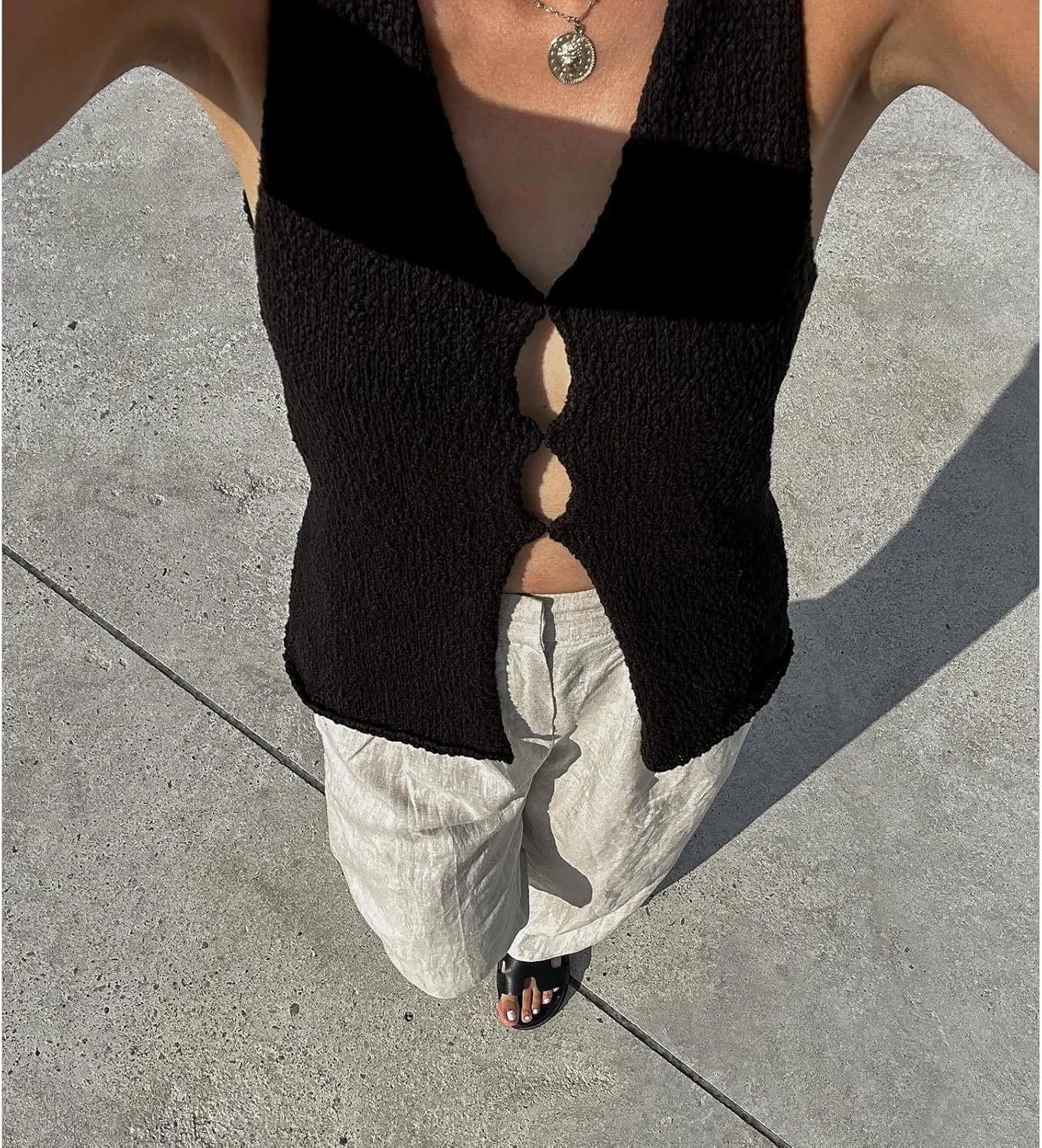MOLERFO Knit Tank Tops Long Y2k Tie Front Vests Old Money Sleeveless Sweater Top Womens Vest Top