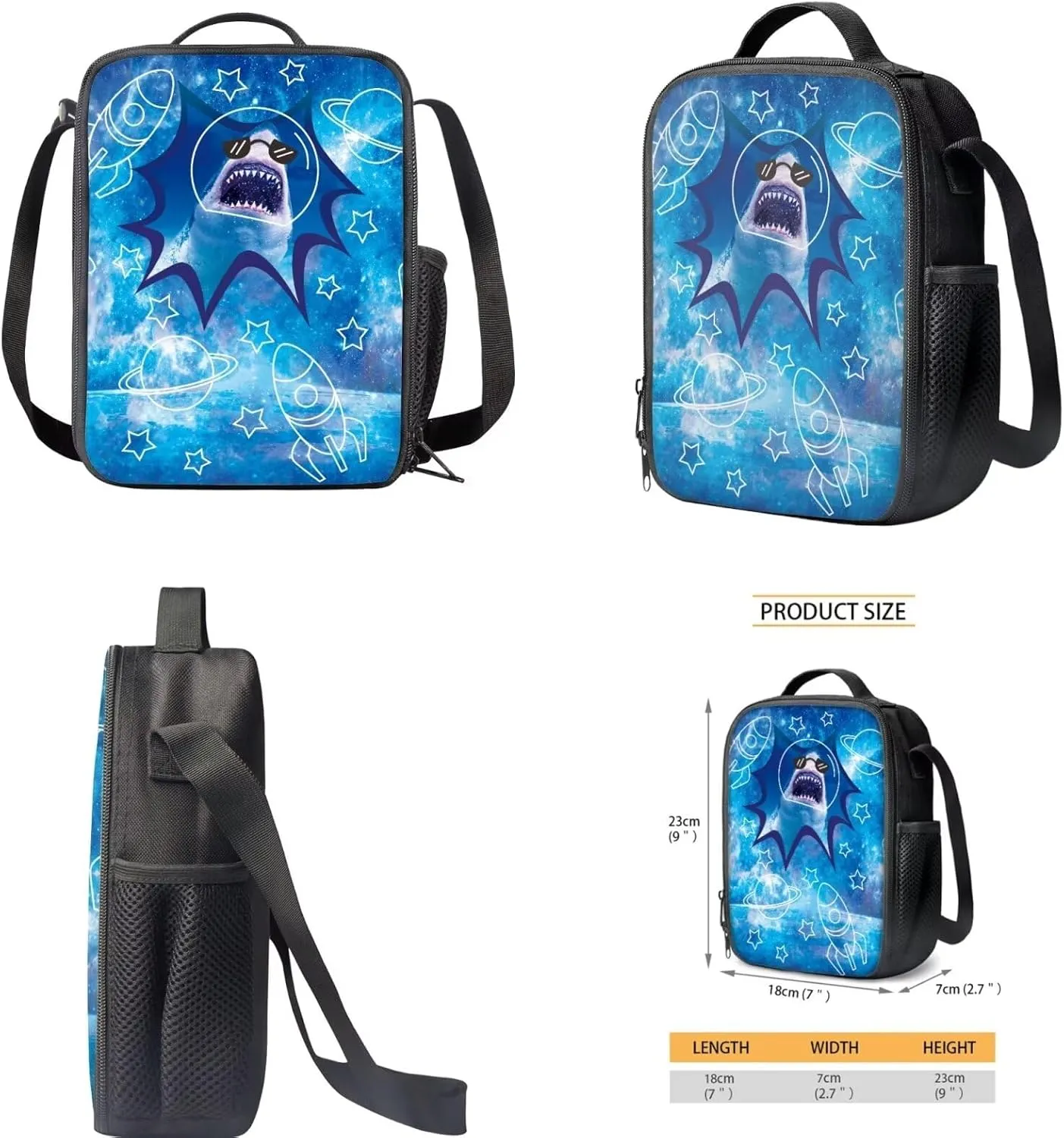 Mumeson Cool Shark Backpack Schoolbag Set Soft Breathable Backing Daypack Kids Teen School Backpack Lightweight Daypack with Insulated Lunch Bag,Pencil Cases 3 Piece Set