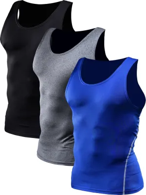 NELEUS Men's 3 Pack Athletic Compression Under Base Layer Sport Tank Top
