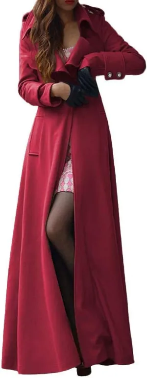 NREALY Jacket Women's Winter Lapel Slim Coat Trench Jacket Long Parka Overcoat OutwearWine Red XL