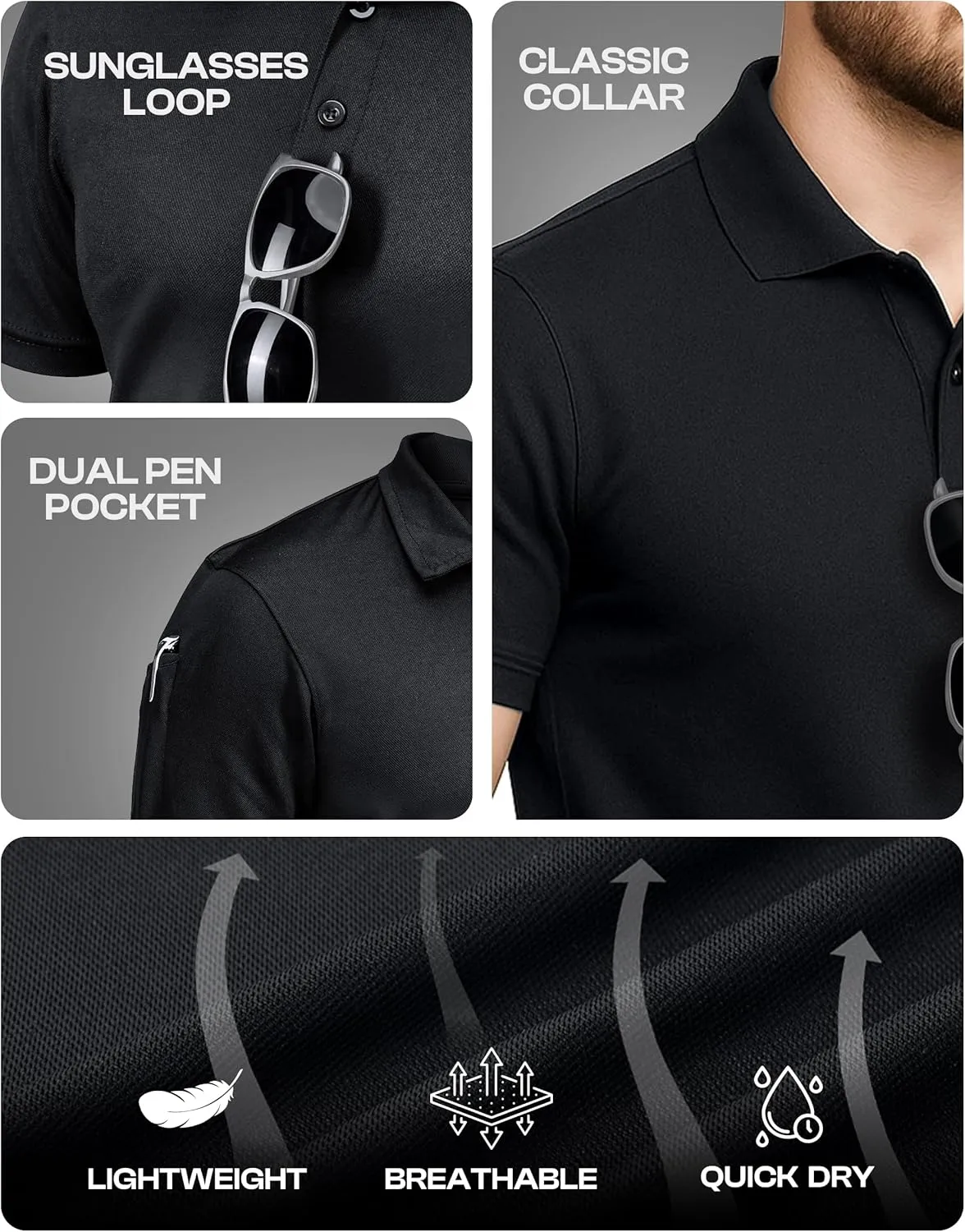 NY Threads Mens Polo Shirt Short Sleeves Quick Dry Performance Tactical Pique Jersey Golf Shirt