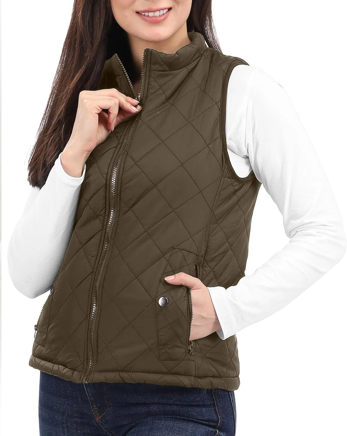 NY Threads Puffer Vest Women Slim Fit Lightweight Stand Collar Quilted Zip Puffer Vest