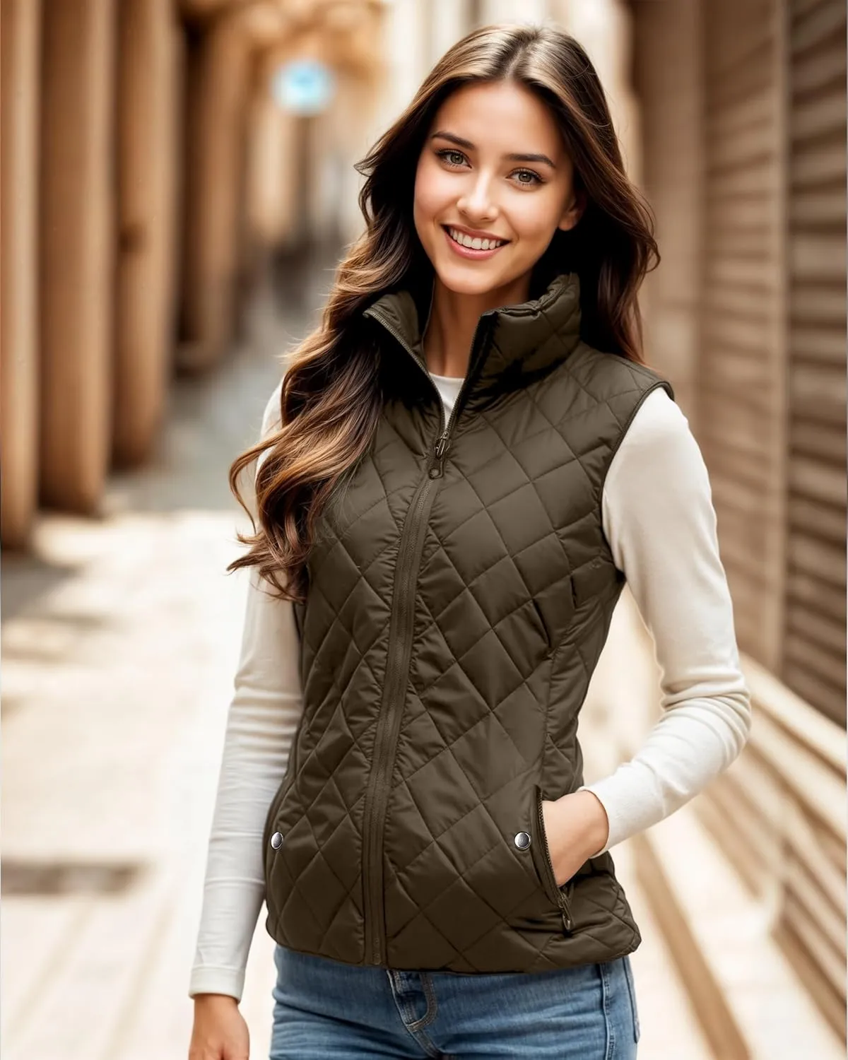 NY Threads Puffer Vest Women Slim Fit Lightweight Stand Collar Quilted Zip Puffer Vest
