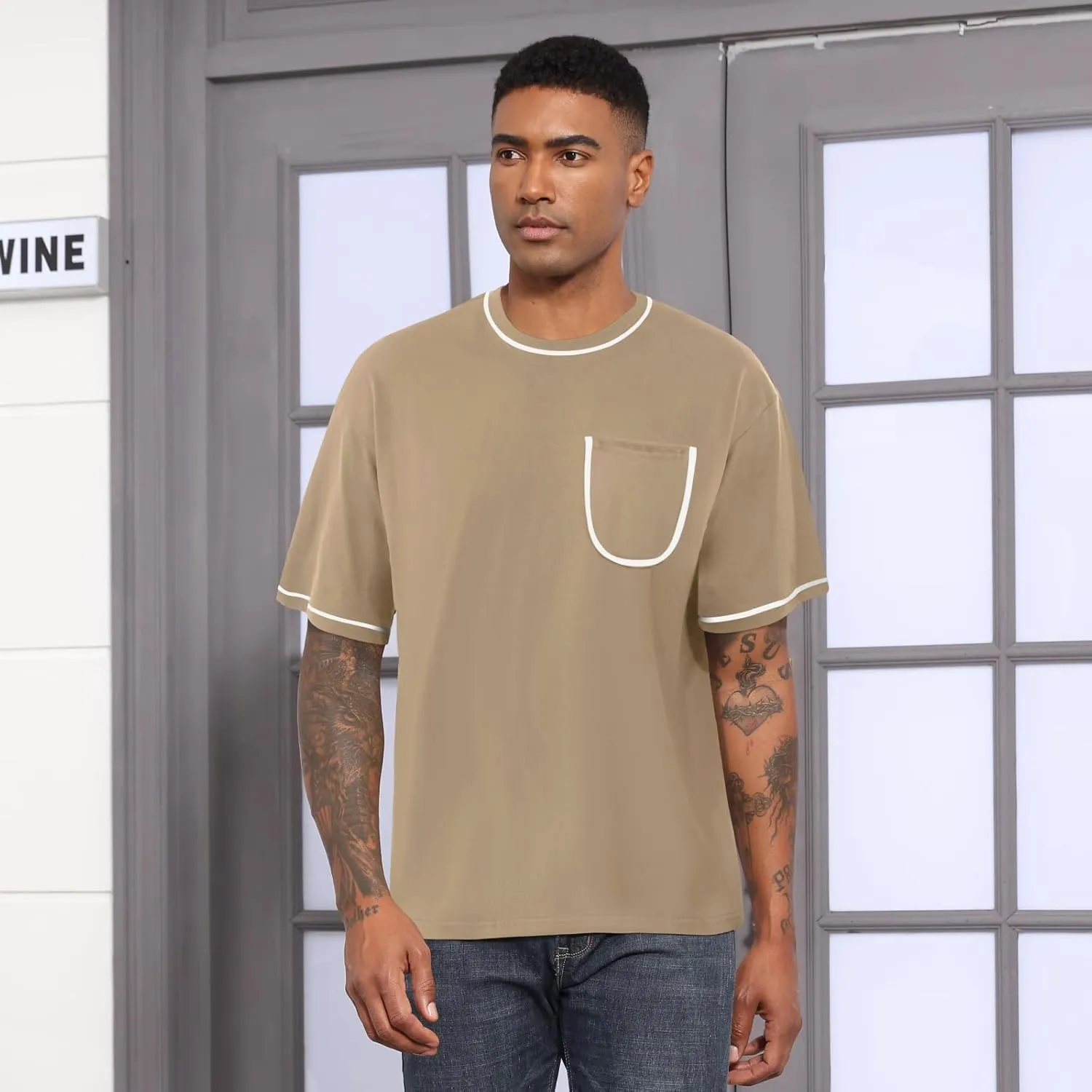 Opomelo Men's Fashion Oversized T-Shirt Athletic Workout Short Sleeve Shirt Casual Crewneck Tshirts with Pocket
