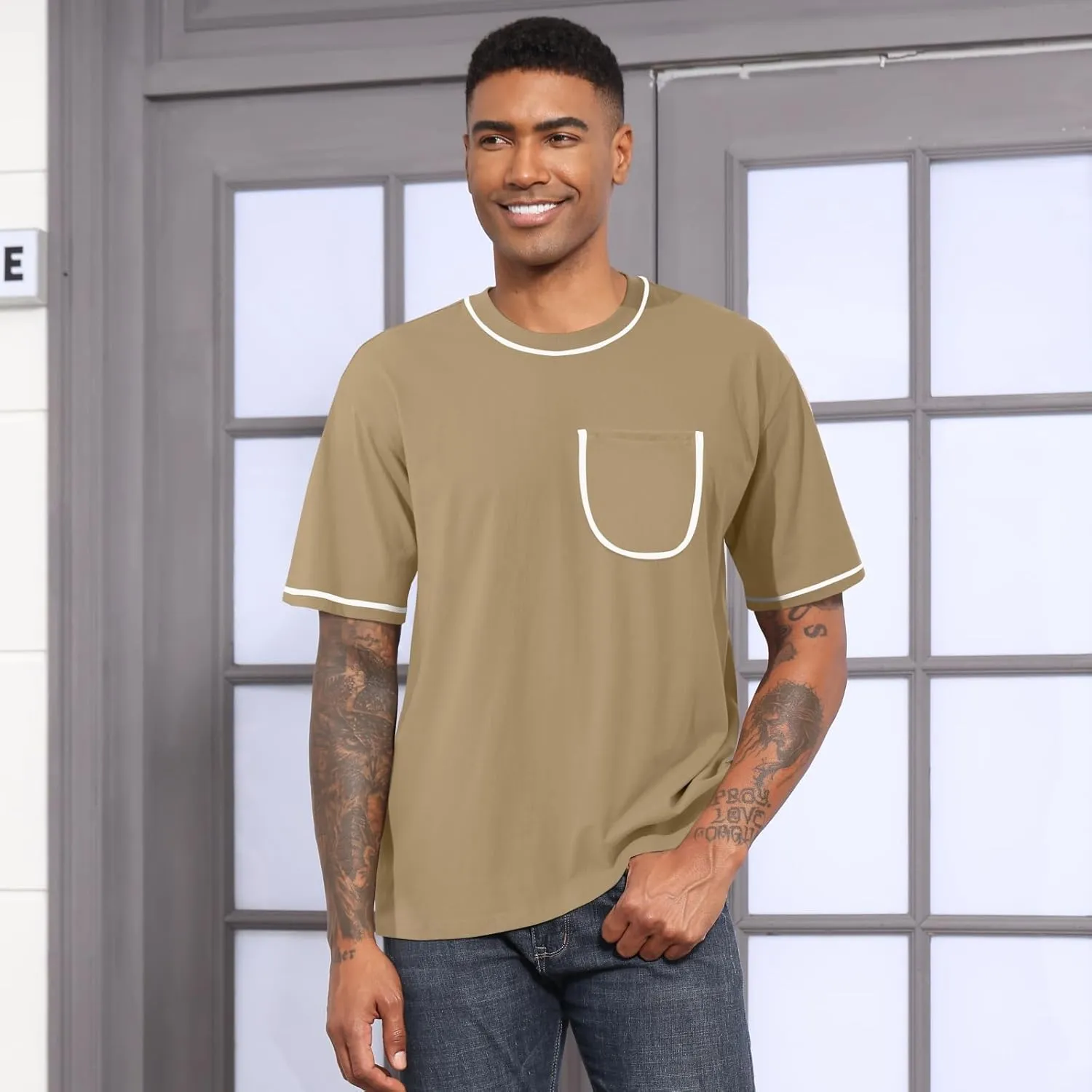 Opomelo Men's Fashion Oversized T-Shirt Athletic Workout Short Sleeve Shirt Casual Crewneck Tshirts with Pocket
