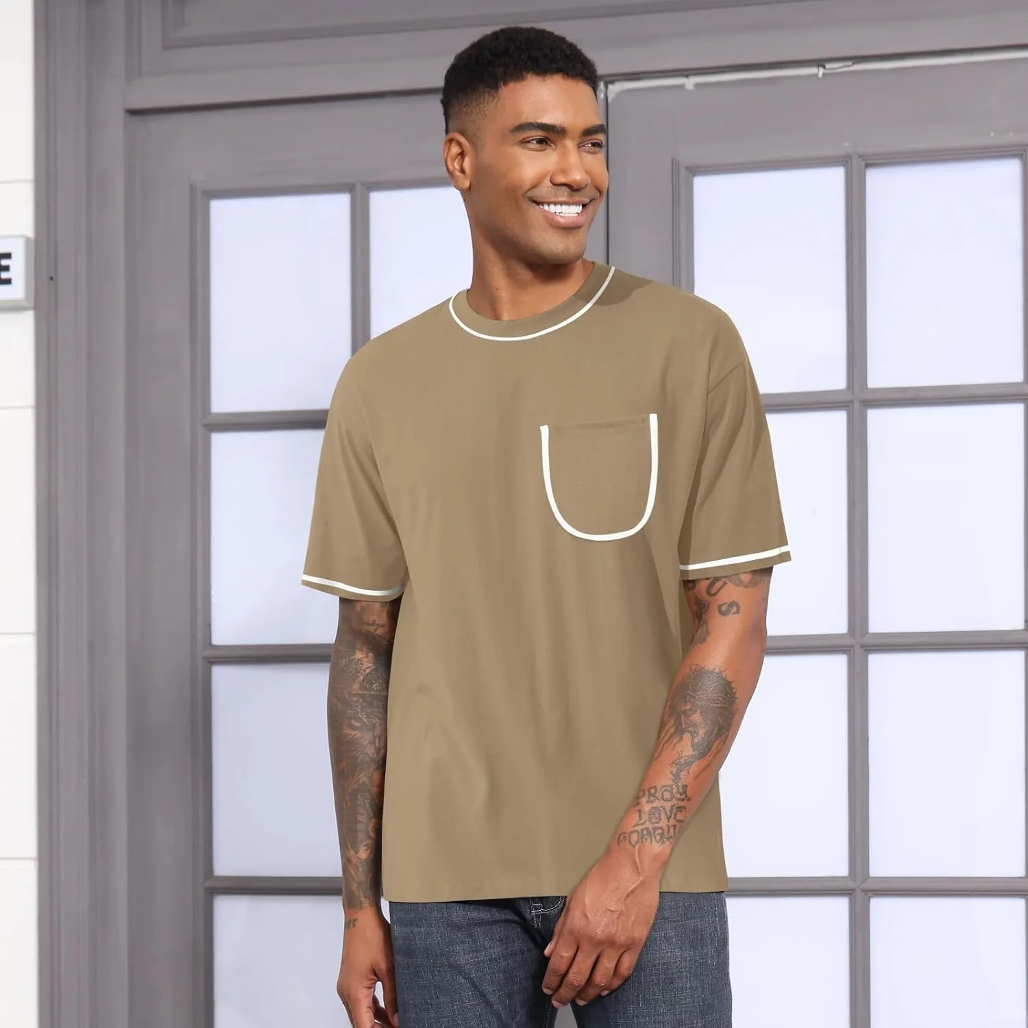 Opomelo Men's Fashion Oversized T-Shirt Athletic Workout Short Sleeve Shirt Casual Crewneck Tshirts with Pocket