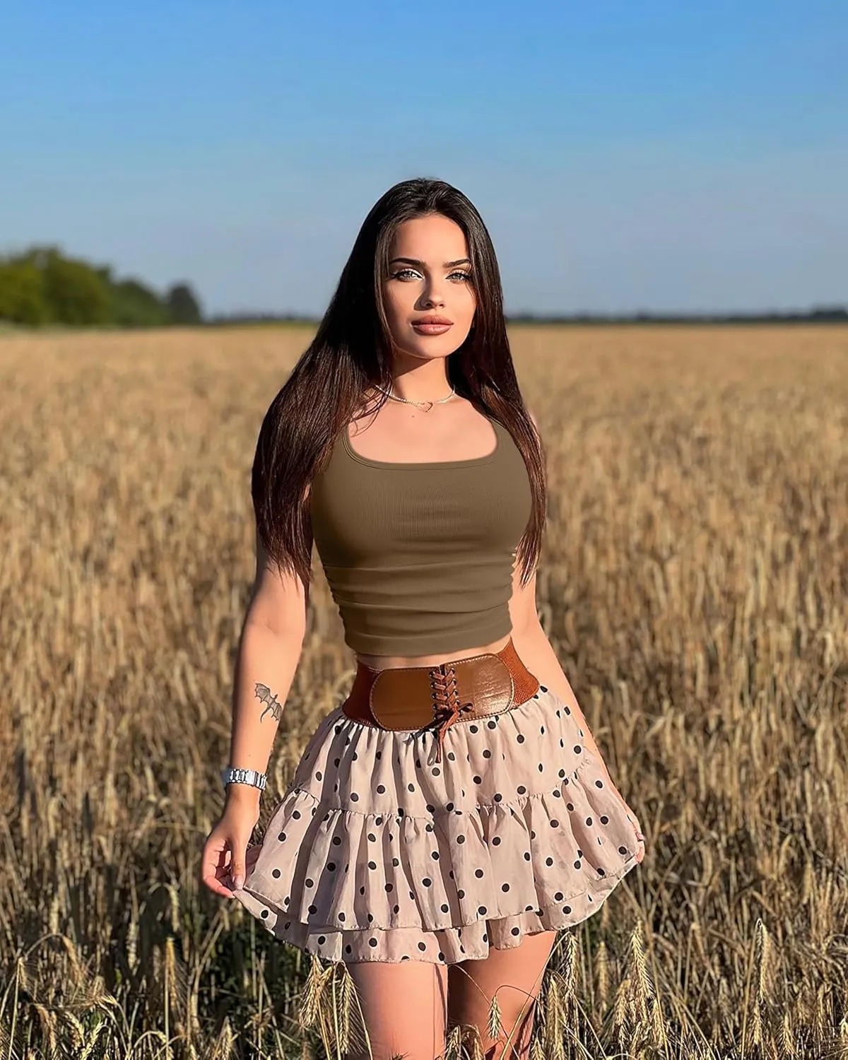 OQQ Womens 2 Piece Crop Tops Rueched Sleeveless Square Neck Stretch Basic Tank Shirts