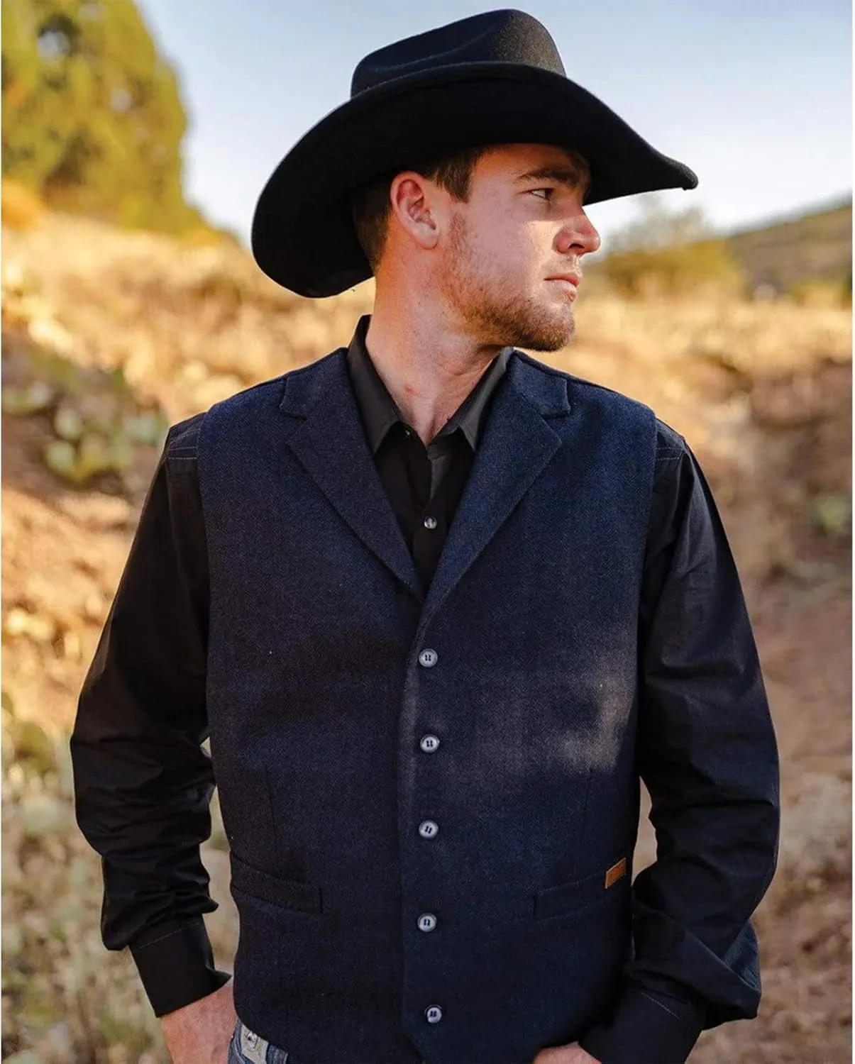 OUTBACK TRADING Men's Jessie Vest | Lightweight Button Down Wool Western Outdoor Vest with Adjustable Back Slide Belt