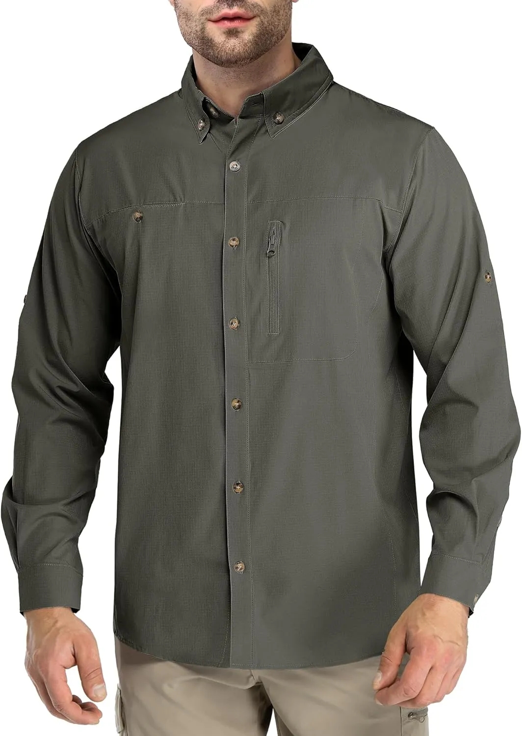 Outdoor Ventures Men's Long Sleeve Hiking Shirt UPF 50 UV Sun Protection Shirt Cooling Quick Dry for Travel Fishing Safari