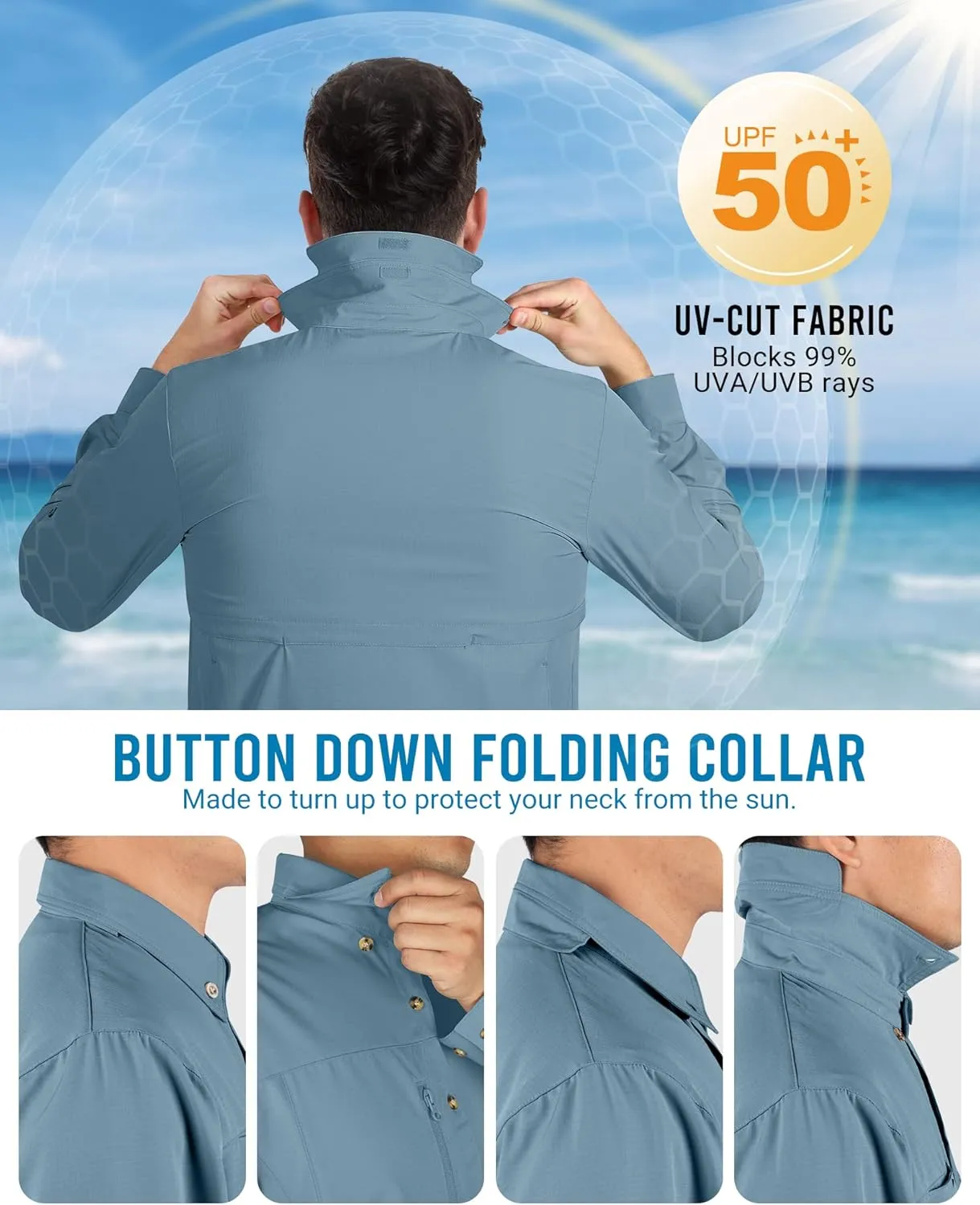 Outdoor Ventures Men's Long Sleeve Hiking Shirt UPF 50 UV Sun Protection Shirt Cooling Quick Dry for Travel Fishing Safari