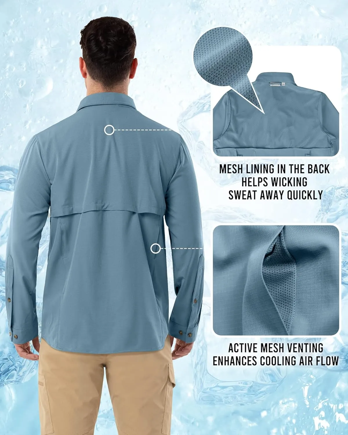 Outdoor Ventures Men's Long Sleeve Hiking Shirt UPF 50 UV Sun Protection Shirt Cooling Quick Dry for Travel Fishing Safari