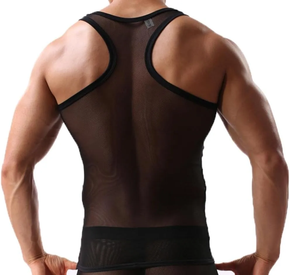 OUYE Men's Mesh See-Through Tank Top Vest