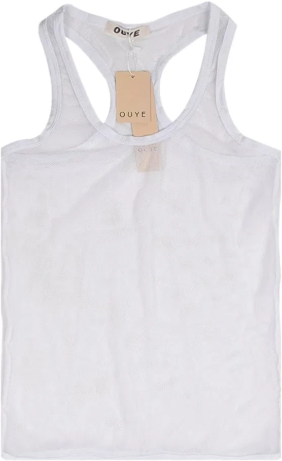 OUYE Men's Mesh See-Through Tank Top Vest