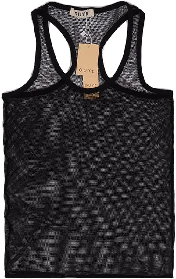 OUYE Men's Mesh See-Through Tank Top Vest