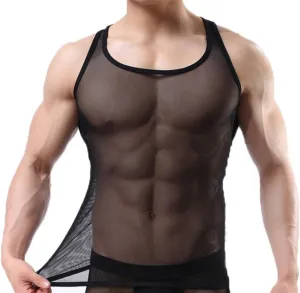 OUYE Men's Mesh See-Through Tank Top Vest