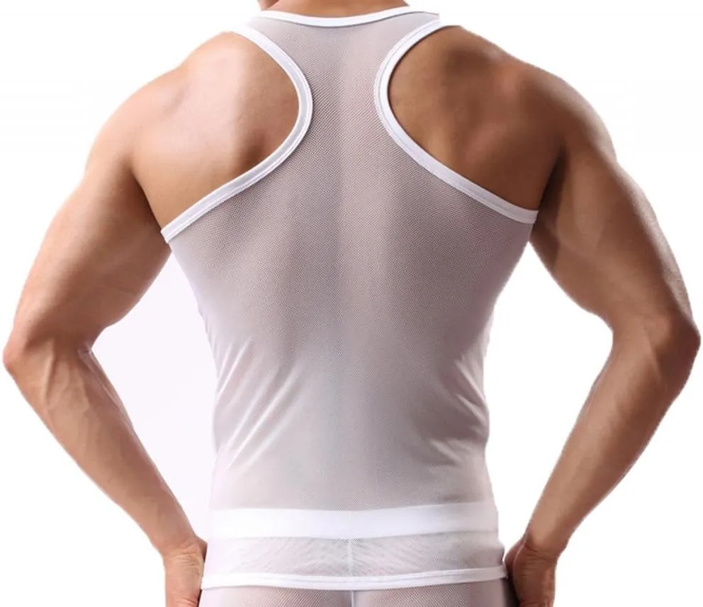 OUYE Men's Mesh See-Through Tank Top Vest