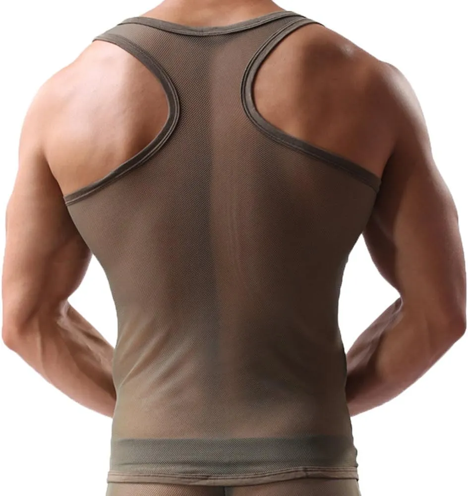 OUYE Men's Mesh See-Through Tank Top Vest